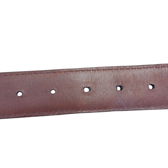 Peter Elliot Tan Leather Belt 34” Silver-Tone Brass Buckle Contrast Stitch Italy - Picture 7 of 16